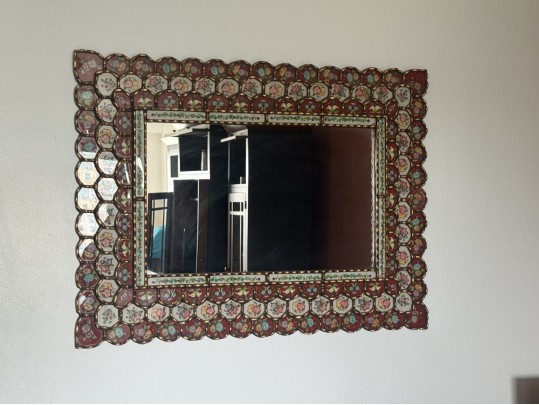 Large Decorative Gilt Wood And Gesso And Polychrome Floral Embellished Mirror