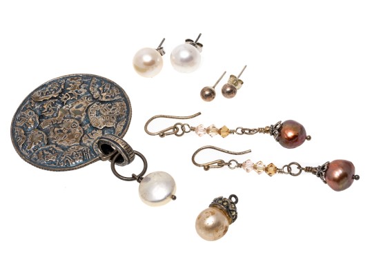 Collection Of Assorted Sterling Silver Earrings And Pendant, Plus One Base Metal Pendant