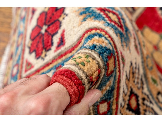 Hand Knotted Wool Pakistan Kazak Mat, 3'-4