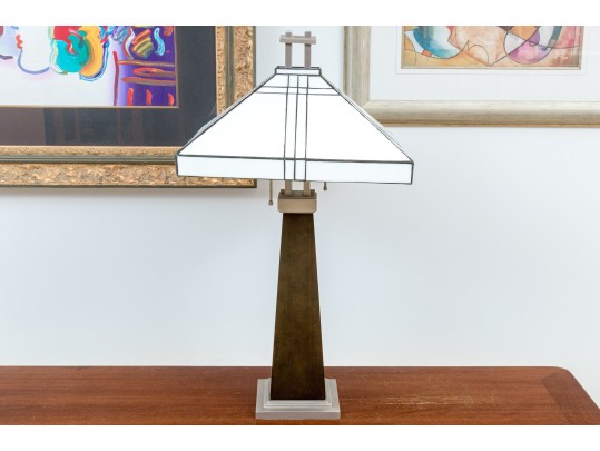 Vintage Arts And Crafts Style Slag Glass Table Lamp