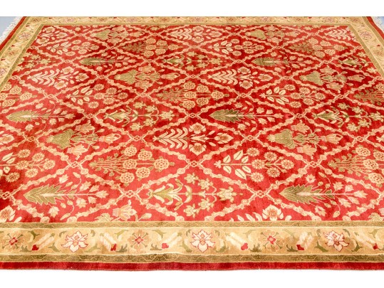 Hand Knotted Wool Indian Carpet, 10’ X 8’