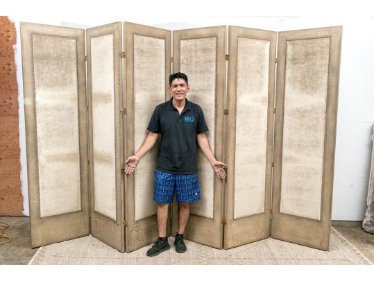 Six Panel Upholstered Room Divider Screen