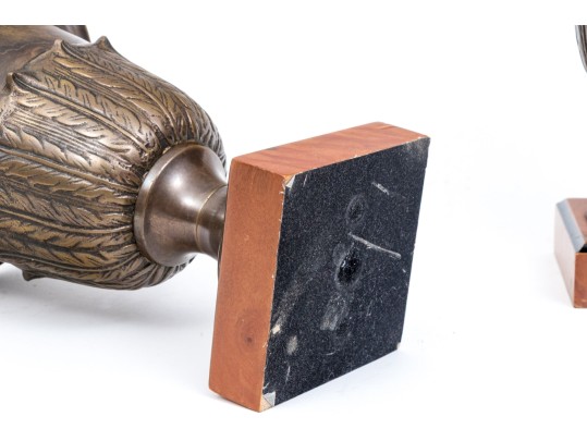 Pair Of Classic Brass Garniture Urns On Square Bases