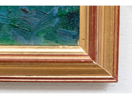 Gilt Framed Oil On Canvas, Cottage In The Woods