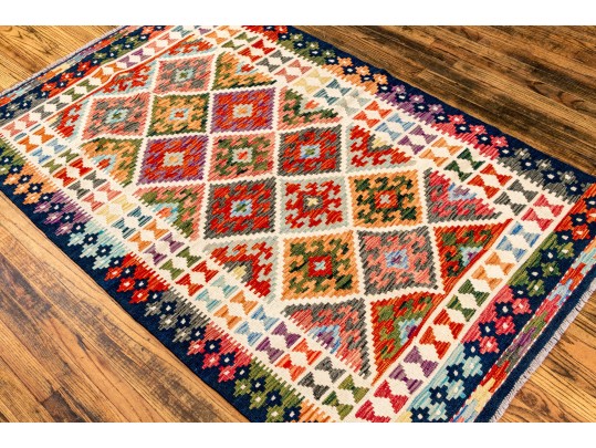 Hand Woven Wool Pakistan Kilim, 3'-11