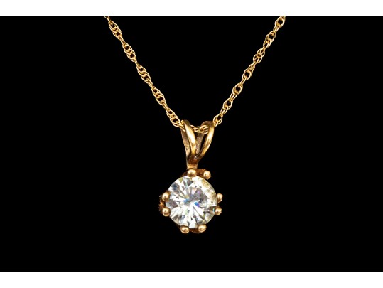 14k Yellow Gold Round Diamond Solitaire Pendant, App. 0.50 CTS, With Chain