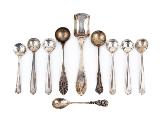 Collection Of Ten Sterling And Coin Silver Salt Spoons 