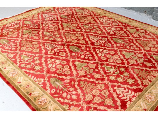 Hand Knotted Wool Indian Carpet, 10’ X 8’