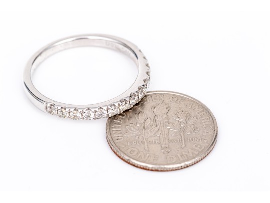 14k White Gold Pretty Round Diamond Prong Set Band Ring, App. 0.35 TCW, Size 7+