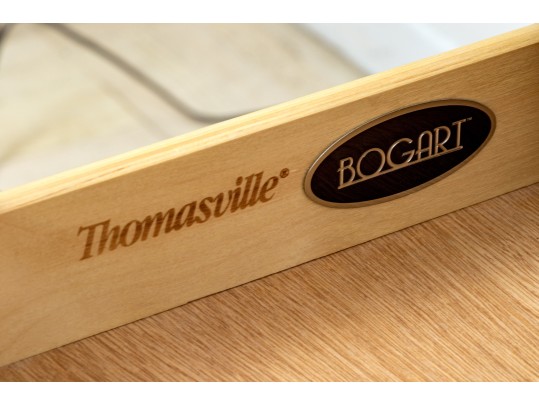 A Fine Pair Of Bogart Burl Wood Marble Top Demilune Chests