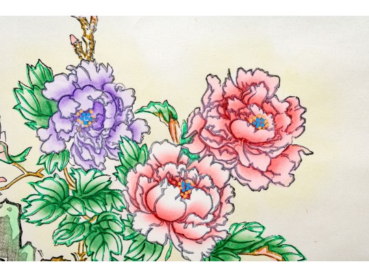 Vibrant Chinese Decorative Scroll Print, Two Boys In Landscape