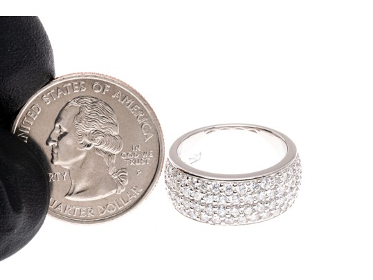 Sterling Silver Lovely High Polished, Round Brilliant Cut CZ Wide Band Ring, Pave Set, Size 7.75