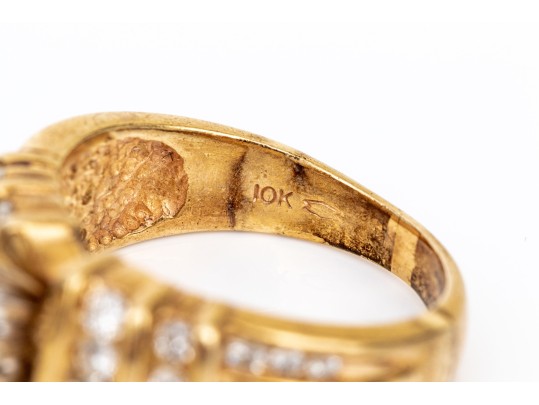 10k Yellow Gold Marquise Profile Round Channel Diamond Ring, App. 0.74 TCW, Size 6.75