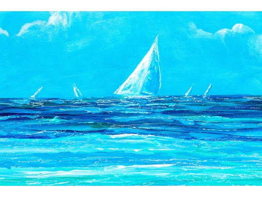 Signed Gilt Framed Oil On Canvas, Bright Regatta