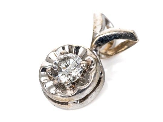 14k Yellow Gold Simple Diamond Solitaire Buttercup Pendant, App. 0.14 CTS