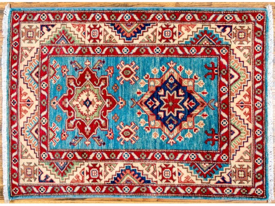 Hand-knotted Wool Kazak Accent Carpet, 3'-8