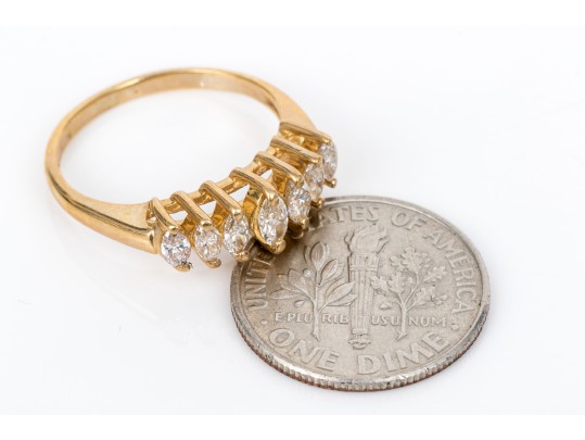 14k Yellow Gold Marquise Diamond Band Ring, App. 0.25 TCW, Size 5