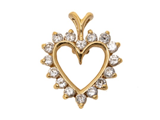 14k Yellow Gold Lovely Round Diamond Set Heart Pendant, App. 0.32 TCW