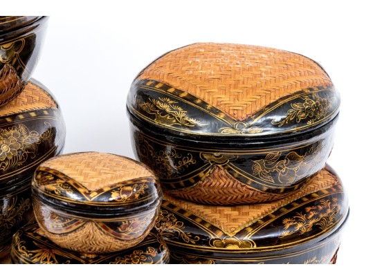 Japanese Set Of Ten Laquered Nesting Boxes With Lids