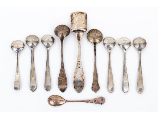 Collection Of Ten Sterling And Coin Silver Salt Spoons 