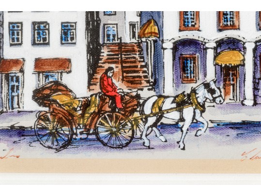 Claude Roy Ltd Ed. Print On Canvas Board, Building Facade With Horse And Carriage