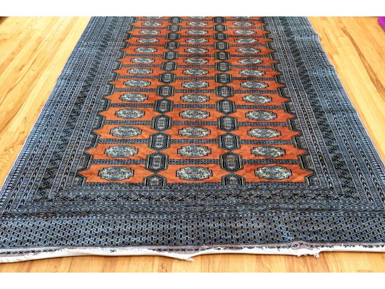 Signed Quality Hand-Knotted Wool Bokhara-Style Carpet, 9'-3 1/2