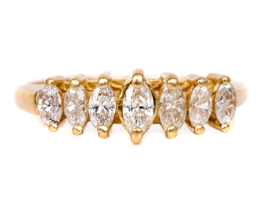 14k Yellow Gold Marquise Diamond Band Ring, App. 0.25 TCW, Size 5