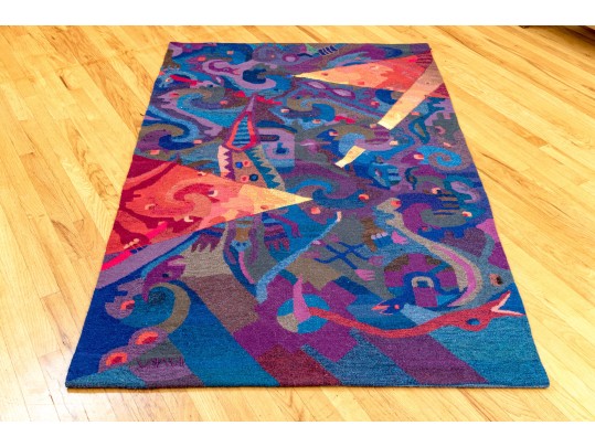 Hand Woven Post Modern Wool Tapestry, 6'-2