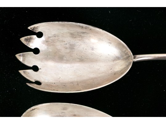 Pair Of Antique English Sterling Silver And Crystal Salad Servers 