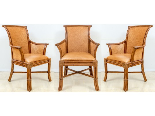 Set Of Three Faux Bamboo And Rattan And Woven Back Armchair - Frames