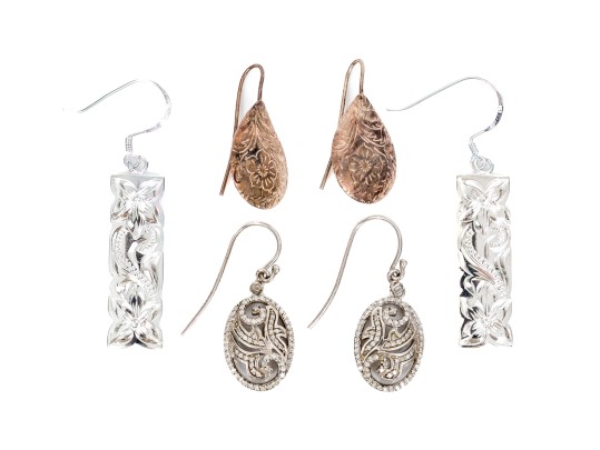 Sterling Silver Assorted Lot Of Pretty Chased Floral And CZ Motif Earrings