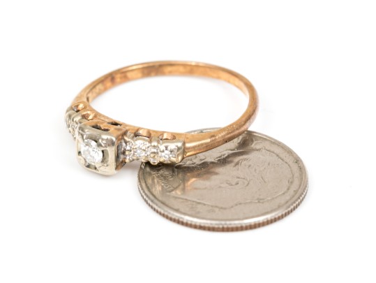 14k Yellow Gold Vintage Round Diamond Set Ring, App. 0.10 TCW, Size 6.75