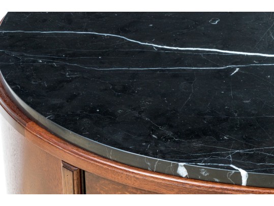 A Fine Pair Of Bogart Burl Wood Marble Top Demilune Chests