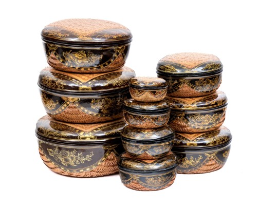 Japanese Set Of Ten Laquered Nesting Boxes With Lids