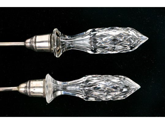 Pair Of Antique English Sterling Silver And Crystal Salad Servers 