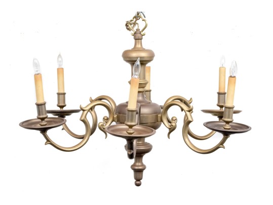 Substantial Brass Six Light Chandelier