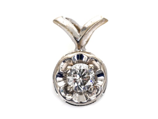 14k Yellow Gold Simple Diamond Solitaire Buttercup Pendant, App. 0.14 CTS