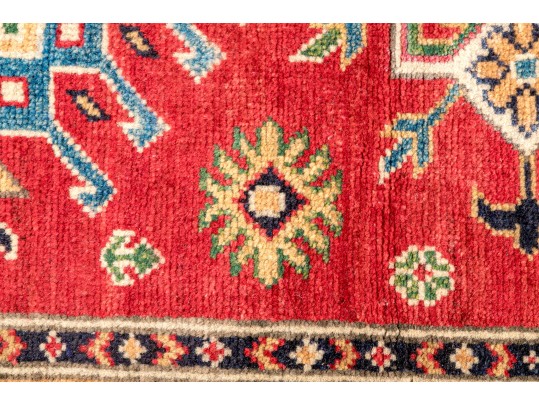 Hand Knotted Wool Pakistan Kazak Mat, 3'-4