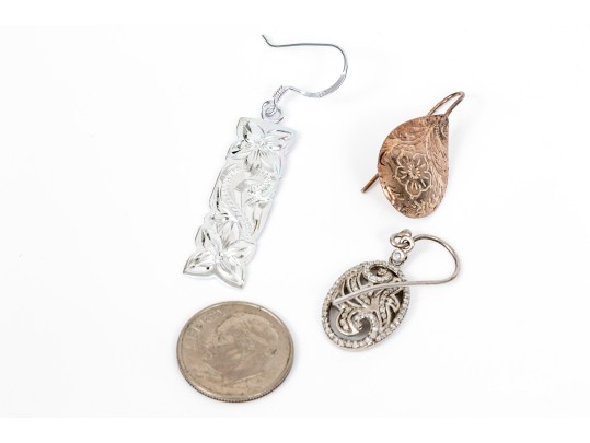 Sterling Silver Assorted Lot Of Pretty Chased Floral And CZ Motif Earrings