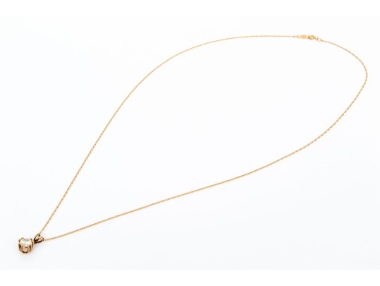 14k Yellow Gold Round Diamond Solitaire Pendant, App. 0.50 CTS, With Chain