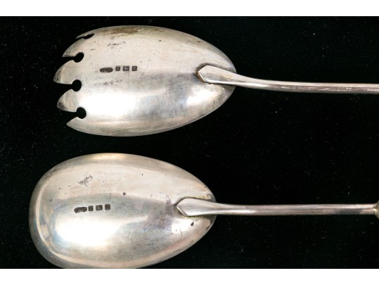 Pair Of Antique English Sterling Silver And Crystal Salad Servers 