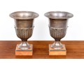 Pair Of Classic Brass Garniture Urns On Square Bases