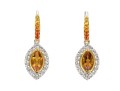 Sterling Silver Beautiful Navette Profile Yellow And White CZ Halo Drop Pendant Earrings