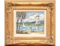 Signed Impressionist Style Painting On Canvas, Landscape With Lighthouse