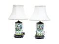 Pair Of Chinese Famille Verte Style Porcelain Table Lamps