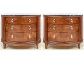 A Fine Pair Of Bogart Burl Wood Marble Top Demilune Chests