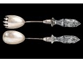 Pair Of Antique English Sterling Silver And Crystal Salad Servers 