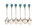 Set Of Six Sterling Silver And Enamel Demitasse Spoons