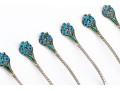 Set Of Six Sterling Silver And Enamel Demitasse Spoons