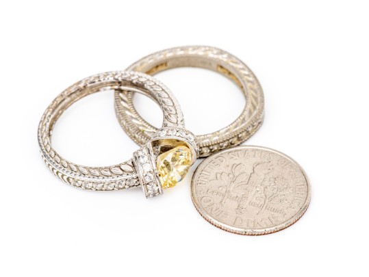 Sterling Silver Ornate Duo Of Matching Cz Set Rings, Size 6.75